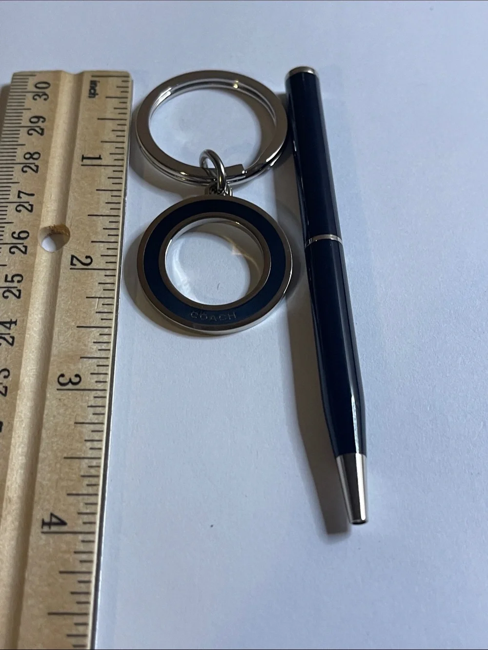Coach Black & Silver Circular Keyring and Coach Pen